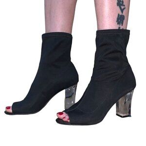 Parker & Sky Women's Ankle Booties Size 8.5 Satin Fabric Lucite Heels Peep Toe